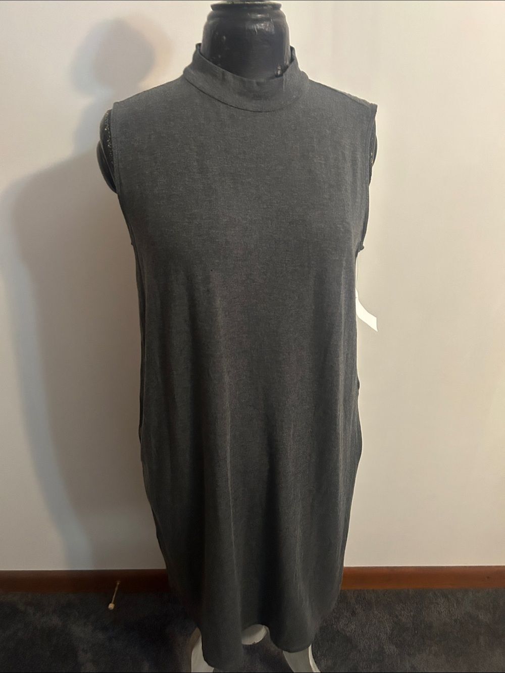 Eileen Fisher Sleeveless Mock Neck Knit Dress - Charcoal Gray